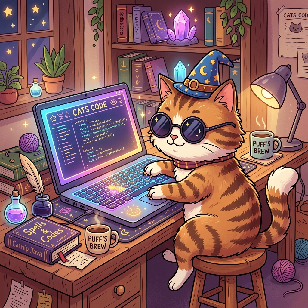 Funny Wizard Cat Typing